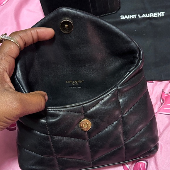 Saint Laurent Black Clutch with Gold Logo - Picture 2 of 6